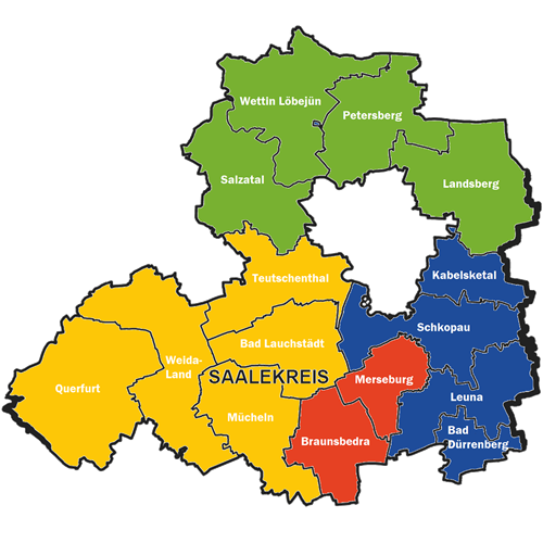 Karte Saalekreis Gemeinden farbig 500x500
